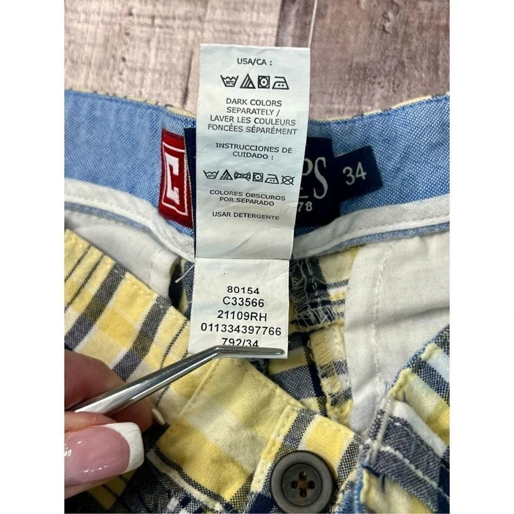 Chaps Madras Blue Yellow Plaid Cotton Shorts Casual 34 Patchwork Retro 8